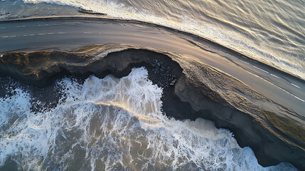 Poster - Aerial view road erosion from sea wave