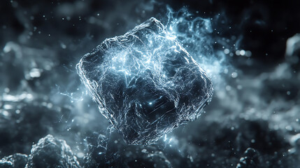 Fototapete - An osmium fragment, a metallic chemical element belonging to the group of platinum metals, is depicted, highlighting its usage in electrical conductors
