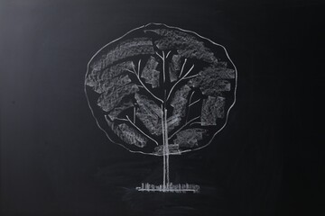 Wall Mural - Beautiful drawing of tree on black chalkboard