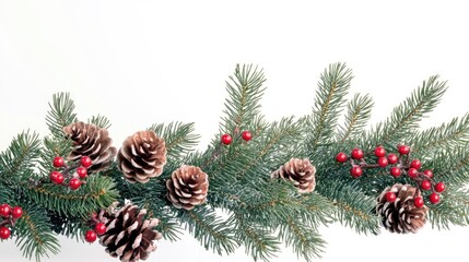 Aufkleber - A close-up of a pine branch with pine cones and red berries, great for winter or nature-themed designs
