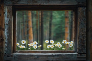 Poster - Fresh flowers in a window frame