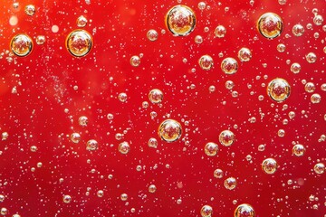 Poster - Close-up of soap bubbles on a red surface