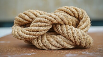 Aufkleber - A detailed view of a rope knot on a wooden table, great for business or personal use