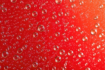 Poster - Close-up of water droplets on a red surface, suitable for scientific or medical illustrations