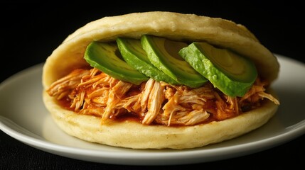 Poster - A juicy chicken sandwich served with fresh avocado on a clean white plate, perfect for a quick lunch or dinner