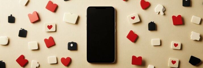 Aufkleber - A smartphone sits at the center, surrounded by colorful icons representing likes and comments, highlighting social media engagement. Generative AI