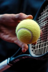 Poster - A person holding a tennis racket and a tennis ball, ready to play