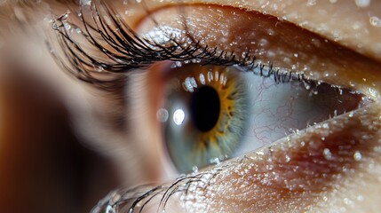 Poster - A clear and sharp image of a person's eye with water droplets on the surface