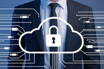Poster - Cloud Technology Security Icon with Key and Circuit Design for Enhanced Safety