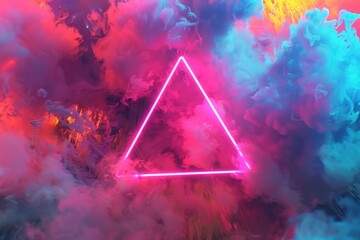 Aufkleber - A bright neon triangle surrounded by a cloud of smoke, great for representing a warning or alert