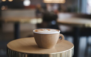 cup latte in cafe on table