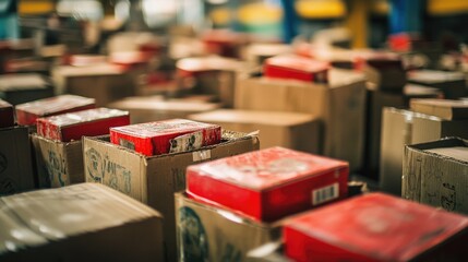 Poster - A cluttered room filled with stacked boxes, perfect for use in scenes about moving, organizing or chaos