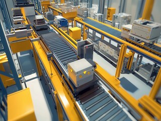 Poster - Advanced Conveyor System in Modern Warehouse Environment with Automated Machinery and Efficient Logistics Operations for Supply Chain Management