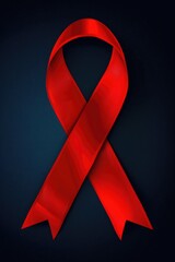 Poster - A red ribbon on a dark and plain black background