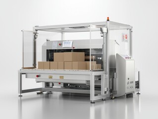 Poster - Advanced Automated Packaging Machine with Cardboard Boxes Inside, Efficient and Versatile Design for Modern Warehousing and Distribution Needs