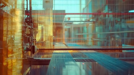 Poster - Abstract View of a Modern Production Facility Featuring Vibrant Lights and Lines for Industrial and Technological Themes in a Contemporary Setting