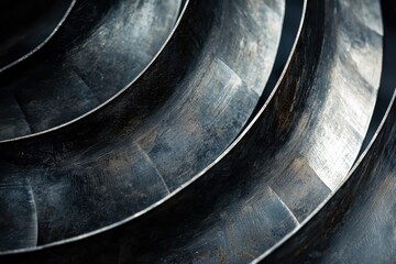 Poster - Close-Up of Metallic Spiral Structure Showcasing Smooth Curves and Reflective Surface Textures Highlighting Industrial Design and Artistic Form