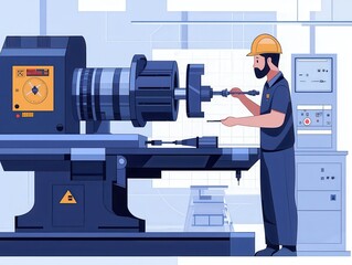 Poster - Skilled Machinist Working in Industrial Workshop with Precision Machinery and Tools, Focusing on Metal Fabrication and Manufacturing Processes