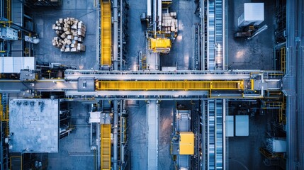 Poster - Aerial View of a Large Industrial Warehouse Featuring Automated Sorting Systems and Efficient Logistics Operations for Supply Chain Management