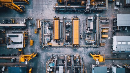 Poster - Aerial View of Industrial Warehousing and Storage Facilities with Heavy Machinery and Equipment Shaping Urban Logistics and Supply Chain Operations