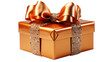 © hamad - A shiny orange gift box with glitter and a vibrant bow, ideal for birthdays and festive occasions, isolated on transparent background.