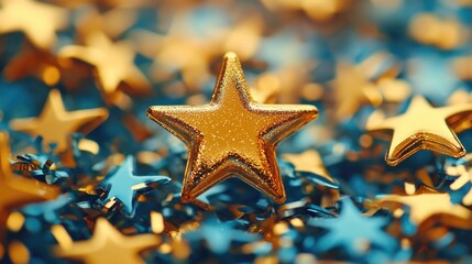 Poster - A field of blue stars surrounding a single gold star