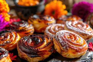 Poster - A variety of pastries and baked goods displayed on a table, perfect for a bakery or cafe setting