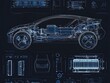 © AssanAI.Studio - Detailed Blueprint of an Electric Car Design Featuring Battery Components, Motor Layout, and Technical Specifications for Automotive Innovation and Engineering