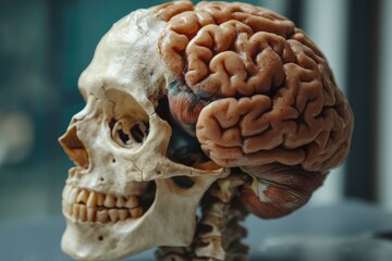 Poster - Anatomical study of a human skull with visible brain matter