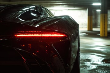 Poster - A close-up view of a car in a parking garage, providing an opportunity to showcase vehicle designs and garage settings