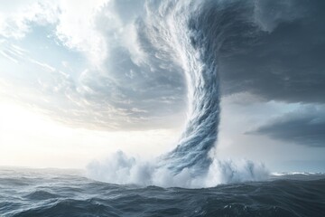 Poster - a powerful wave crashes over calm water, great for outdoor or sports related concepts