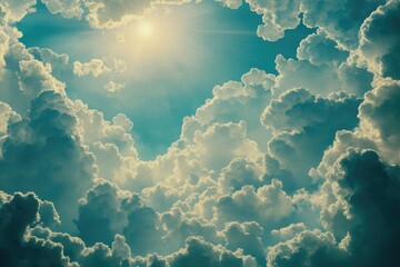 Poster - A bright spot of sunlight shining through clouds, ideal for use in images about hope, optimism, or sunny days