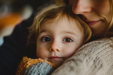 Poster - A mother holds a young child in her arms, conveying love and care