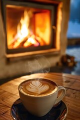 Poster - A cup of coffee sits atop a wooden table, ready for enjoyment