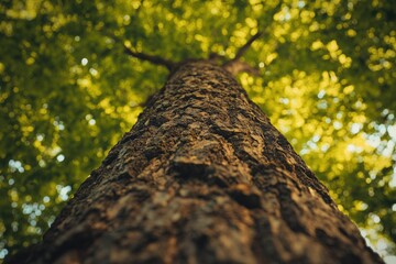 Poster - A large tree stands alone in a dense forest, offering shade and shelter from the surrounding environment
