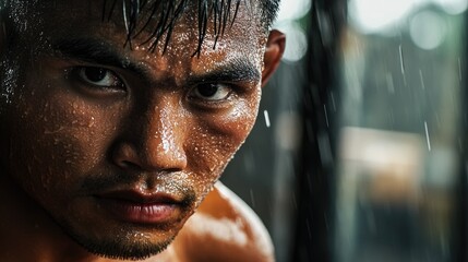 Poster - A close-up view of a person holding an umbrella in the rain