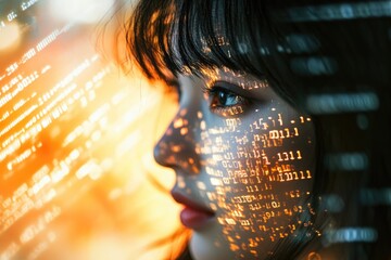 Poster - A close-up shot of a person's face with a computer screen in the background, suitable for illustrating online communication or digital life