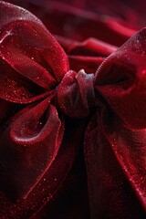 Poster - A close-up shot of a bright red bow tied onto a matching red cloth
