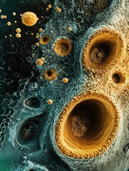 Poster - This microscopic perspective reveals complex cellular structures and various biological forms, showcasing the intricacies of life. Generative AI