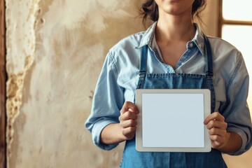 Poster - A woman holds a tablet computer in her hands