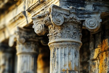Poster - A close-up shot of a building with ornate columns