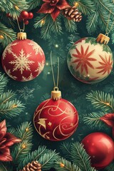 Aufkleber - A group of Christmas ornaments sit atop a decorated Christmas tree, perfect for holiday displays or decorations
