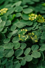 Poster - A close-up shot of a bunch of green leaves with yellow flowers