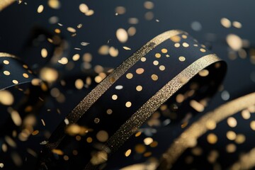 Poster - A close-up shot of a black and gold ribbon surrounded by colorful confetti