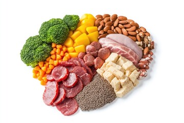 Poster - A plate of cooked meat and vegetables served on a clean white surface, suitable for food photography or menu inspiration
