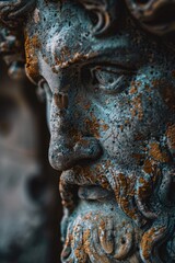 Aufkleber - A close-up shot of a man's face with a long beard, from a statue