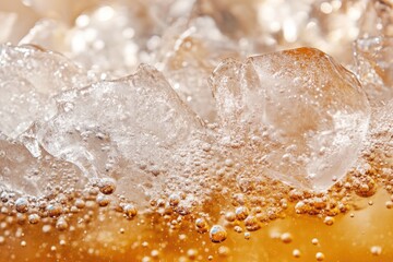 Poster - A close-up view of ice cubes in a glass, ideal for illustrations related to cold drinks, temperature control, or scientific experiments