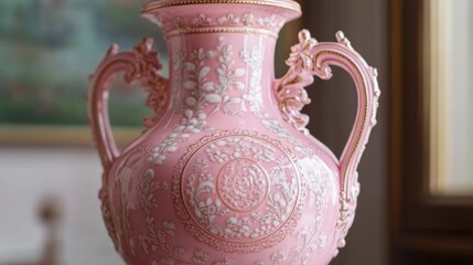 Poster - A single pink vase sitting on a table, simple and elegant