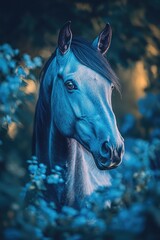 Poster - A horse stands amidst a beautiful field of flowers, a serene and idyllic scene