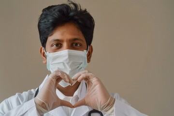 Poster - Scientist making heart symbol with hands in a laboratory setting, possibly for educational or promotional purposes